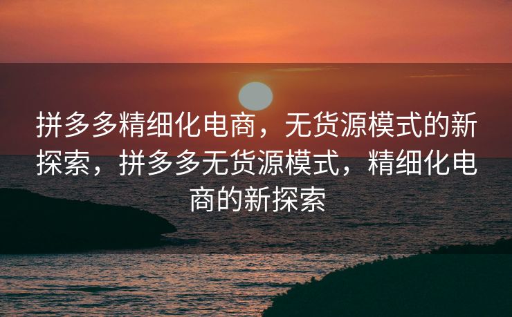 拼多多精细化电商，无货源模式的新探索，拼多多无货源模式，精细化电商的新探索