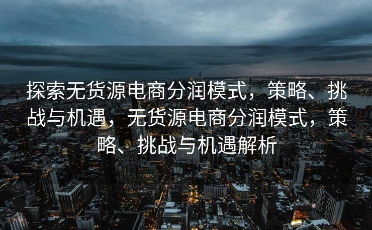 探索无货源电商分润模式，策略、挑战与机遇，无货源电商分润模式，策略、挑战与机遇解析