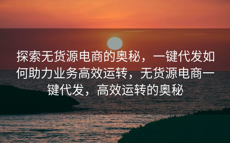 探索无货源电商的奥秘，一键代发如何助力业务高效运转，无货源电商一键代发，高效运转的奥秘