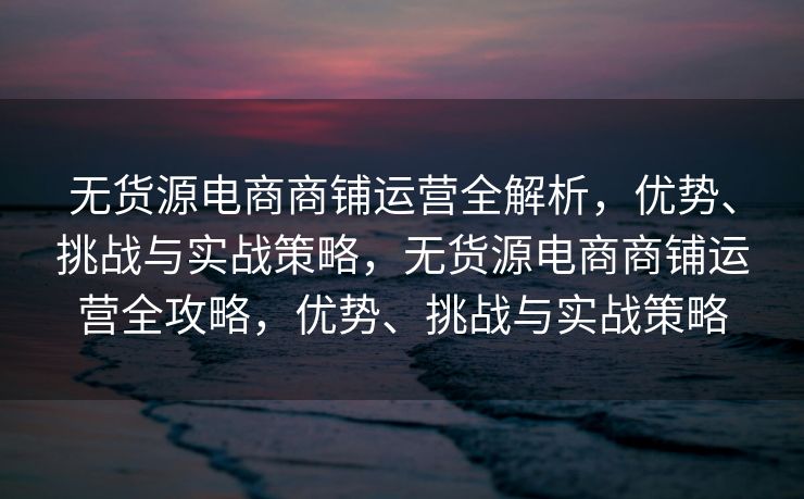 无货源电商商铺运营全解析，优势、挑战与实战策略，无货源电商商铺运营全攻略，优势、挑战与实战策略