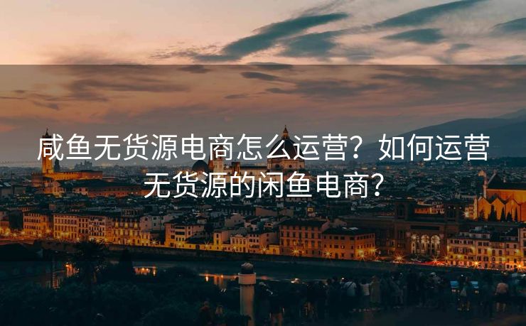 咸鱼无货源电商怎么运营？如何运营无货源的闲鱼电商？