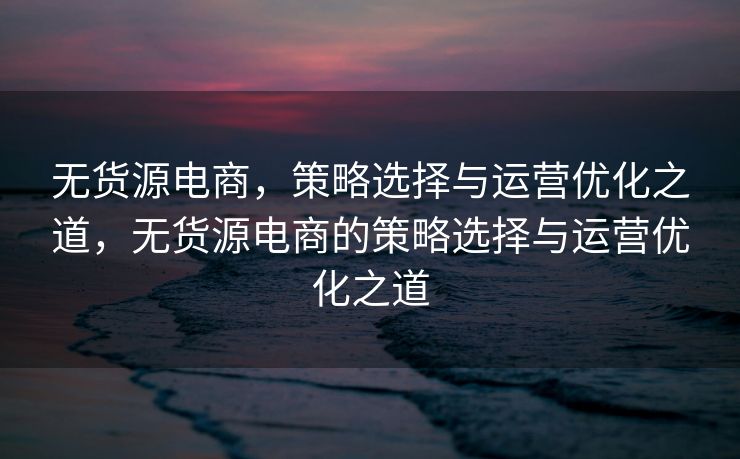 无货源电商，策略选择与运营优化之道，无货源电商的策略选择与运营优化之道