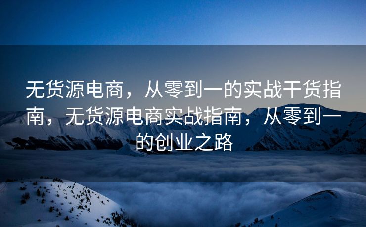 无货源电商，从零到一的实战干货指南，无货源电商实战指南，从零到一的创业之路