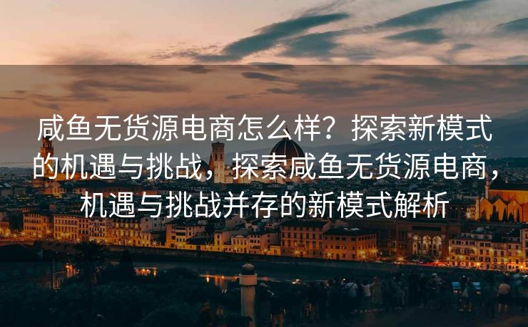 咸鱼无货源电商怎么样？探索新模式的机遇与挑战，探索咸鱼无货源电商，机遇与挑战并存的新模式解析