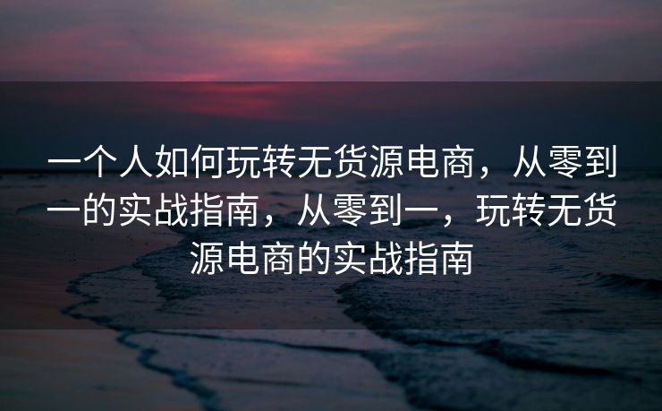 一个人如何玩转无货源电商，从零到一的实战指南，从零到一，玩转无货源电商的实战指南