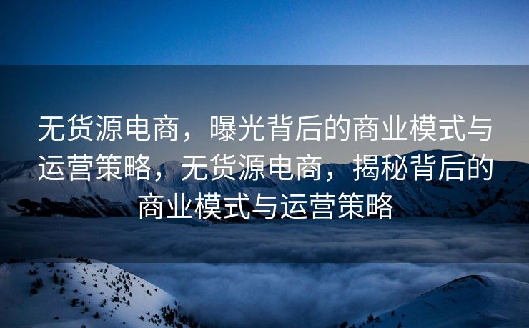 无货源电商，曝光背后的商业模式与运营策略，无货源电商，揭秘背后的商业模式与运营策略