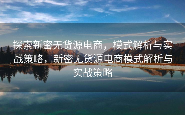 探索新密无货源电商，模式解析与实战策略，新密无货源电商模式解析与实战策略