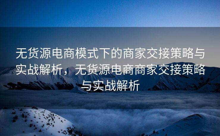 无货源电商模式下的商家交接策略与实战解析，无货源电商商家交接策略与实战解析