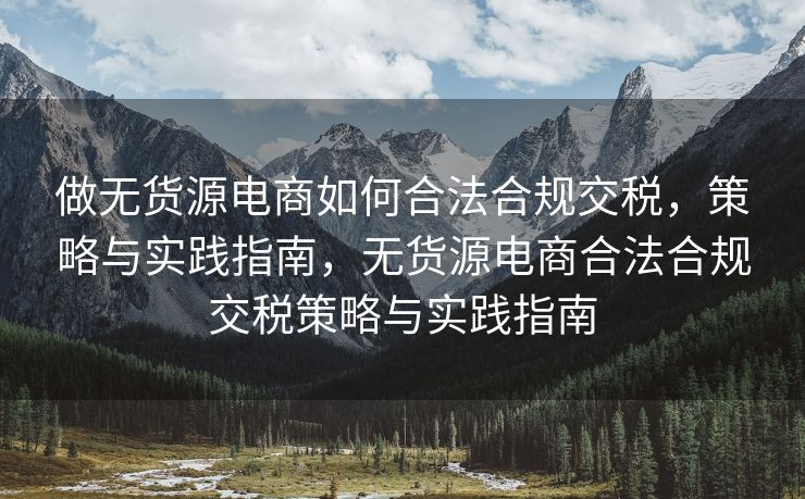 做无货源电商如何合法合规交税，策略与实践指南，无货源电商合法合规交税策略与实践指南