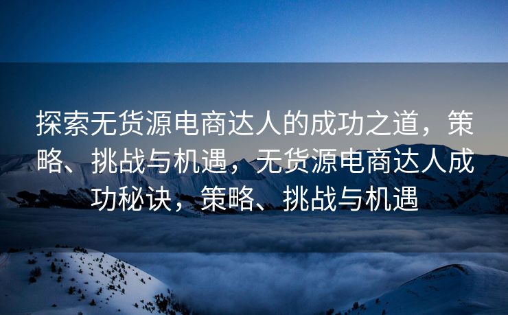 探索无货源电商达人的成功之道，策略、挑战与机遇，无货源电商达人成功秘诀，策略、挑战与机遇