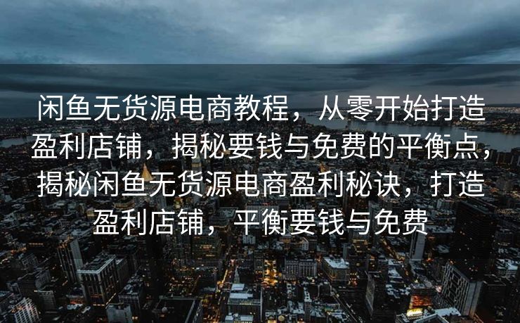 闲鱼无货源电商教程，从零开始打造盈利店铺，揭秘要钱与免费的平衡点，揭秘闲鱼无货源电商盈利秘诀，打造盈利店铺，平衡要钱与免费