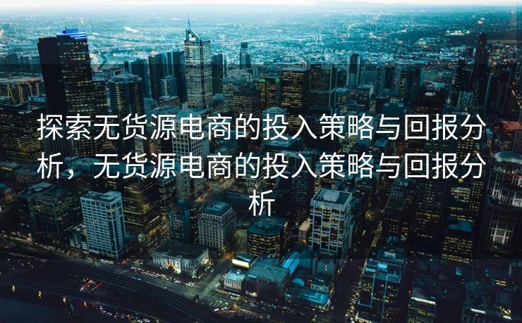 探索无货源电商的投入策略与回报分析，无货源电商的投入策略与回报分析
