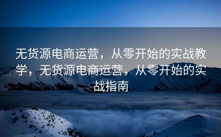 无货源电商运营，从零开始的实战教学，无货源电商运营，从零开始的实战指南