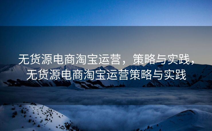 无货源电商淘宝运营，策略与实践，无货源电商淘宝运营策略与实践