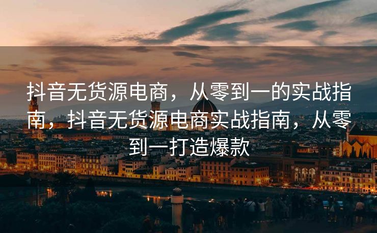 抖音无货源电商，从零到一的实战指南，抖音无货源电商实战指南，从零到一打造爆款