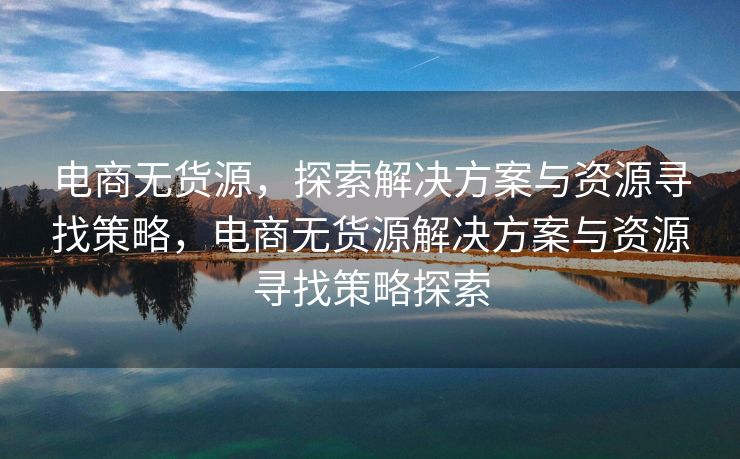 电商无货源，探索解决方案与资源寻找策略，电商无货源解决方案与资源寻找策略探索