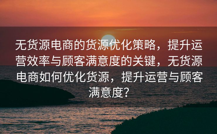 无货源电商的货源优化策略，提升运营效率与顾客满意度的关键，无货源电商如何优化货源，提升运营与顾客满意度？