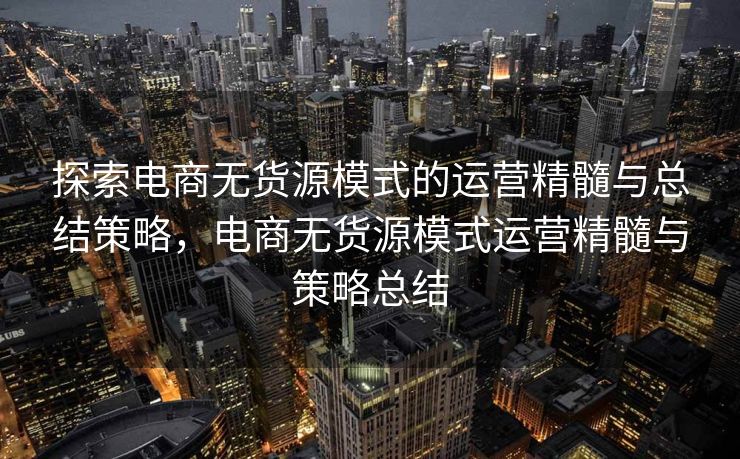 探索电商无货源模式的运营精髓与总结策略，电商无货源模式运营精髓与策略总结
