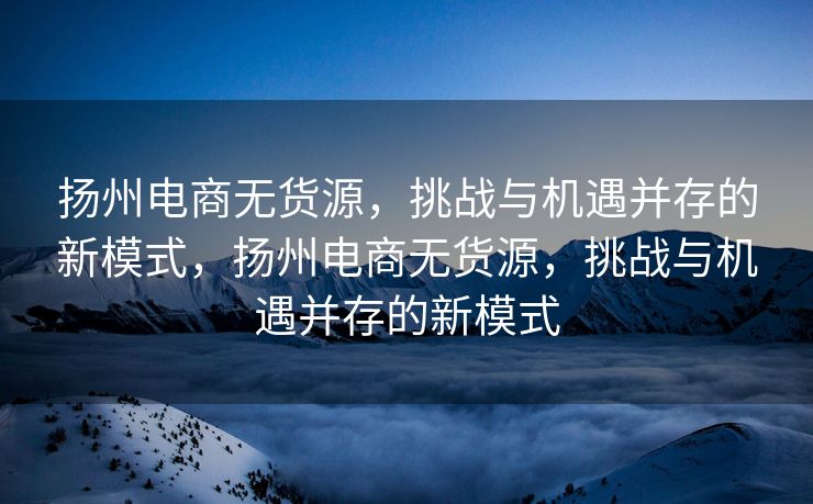 扬州电商无货源，挑战与机遇并存的新模式，扬州电商无货源，挑战与机遇并存的新模式