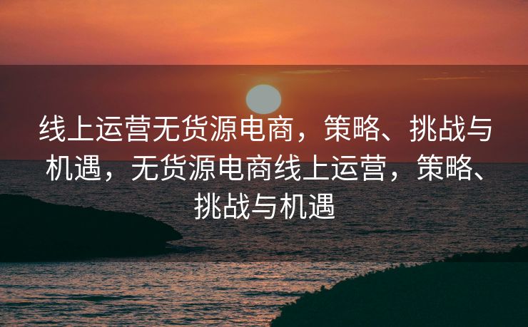 线上运营无货源电商，策略、挑战与机遇，无货源电商线上运营，策略、挑战与机遇