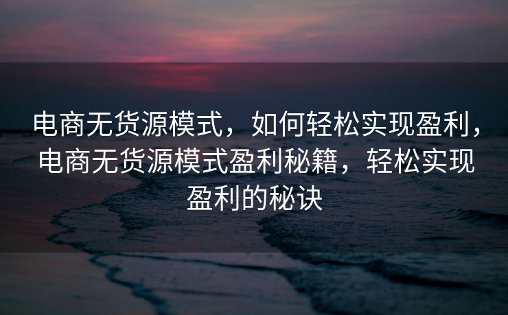 电商无货源模式，如何轻松实现盈利，电商无货源模式盈利秘籍，轻松实现盈利的秘诀