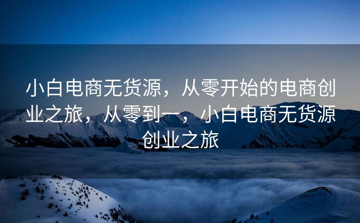 小白电商无货源，从零开始的电商创业之旅，从零到一，小白电商无货源创业之旅