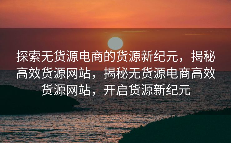 探索无货源电商的货源新纪元，揭秘高效货源网站，揭秘无货源电商高效货源网站，开启货源新纪元